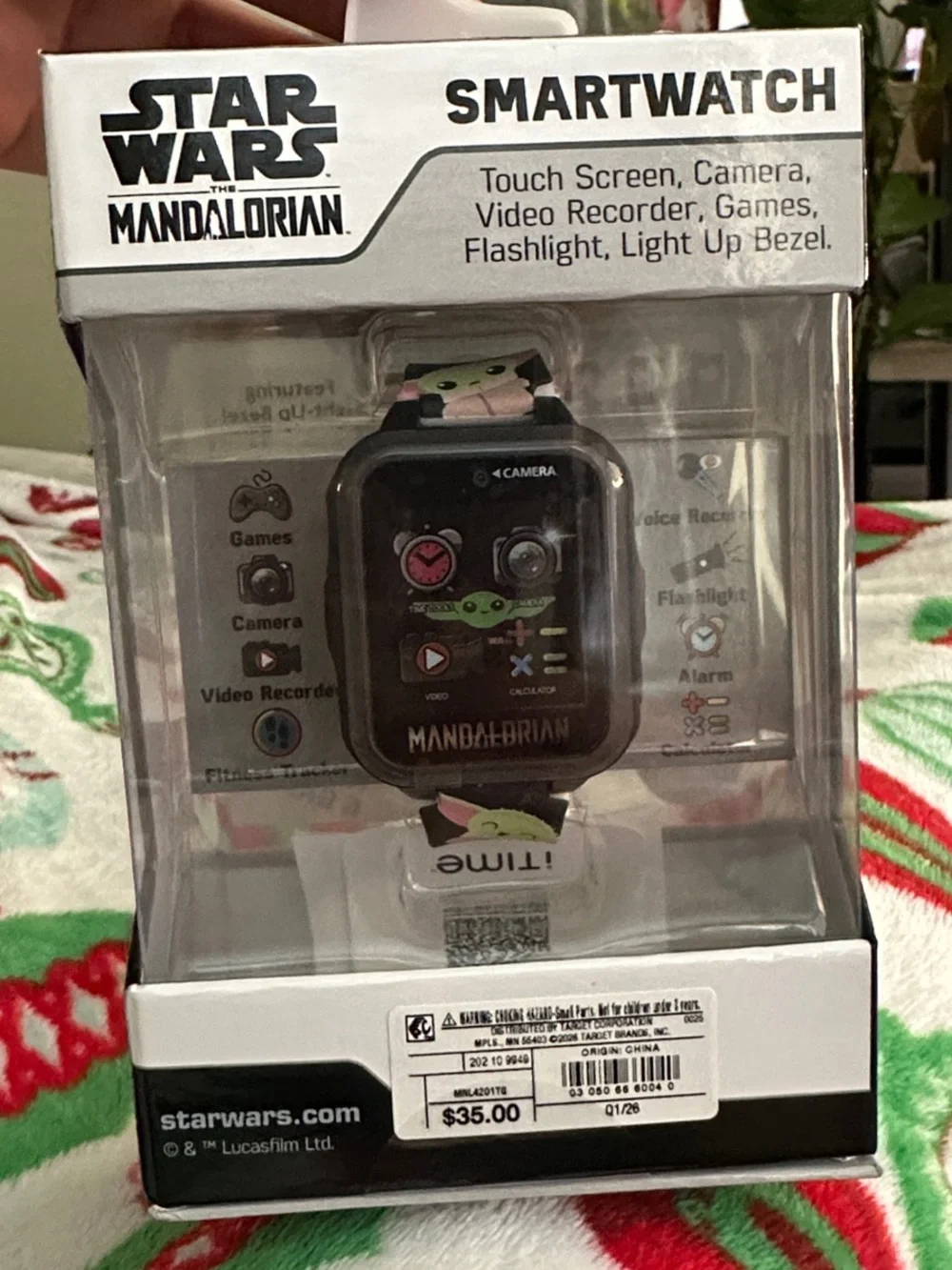 Disney Star Wars The Mandalorian Kids Smartwatch with Pink and Green Grogu Band